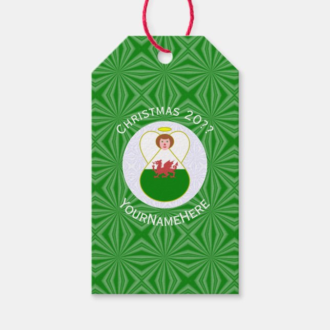 Étiquettes-cadeau Drapeau gallois Ange de Noël personnalisé (Devant)