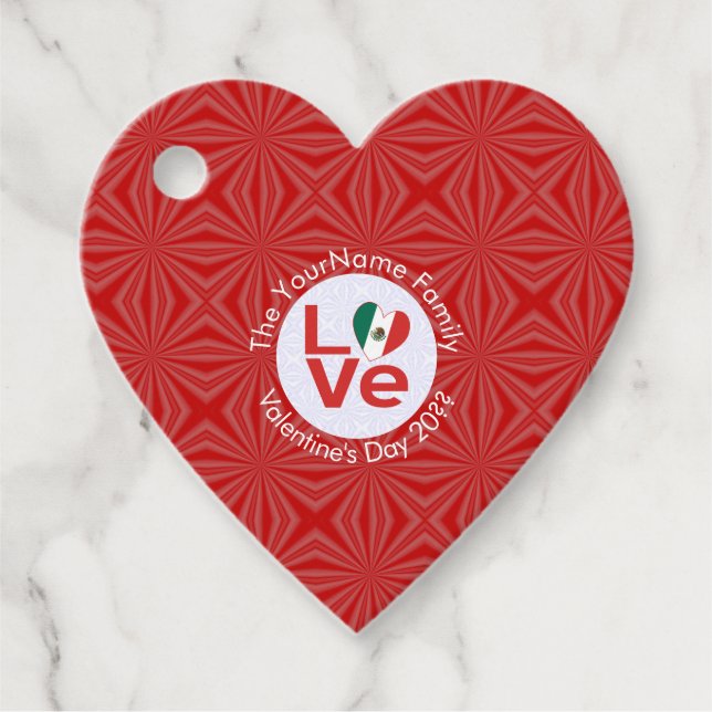 Étiquettes Cadeau Drapeau Red LOVE mexicain personnalisé (Devant)