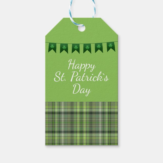 Étiquettes-cadeau Drapeaux verts Plaid Joyeux Saint Patrick`s Day (Devant)