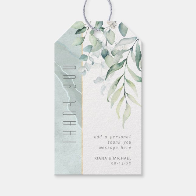 Étiquettes-cadeau Dreamy Green Merci V2 Green/Blue ID817 (Devant)