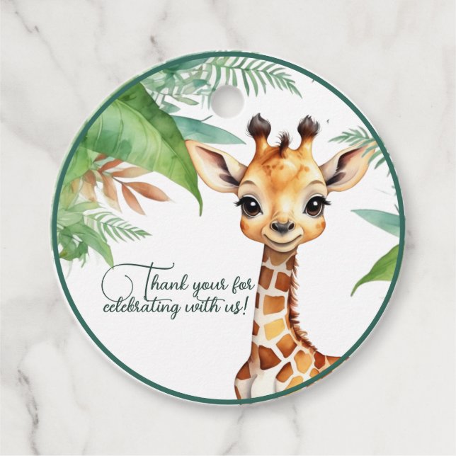 Étiquettes Cadeau Drôle Baby shower Jungle Avec Giraffe (Devant)