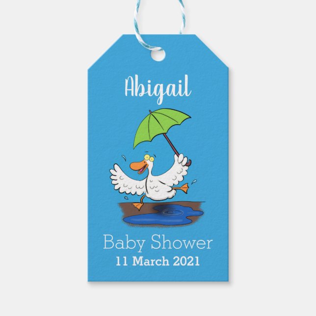 Étiquettes-cadeau Drôle canard avec parapluie dessin animé (Devant)