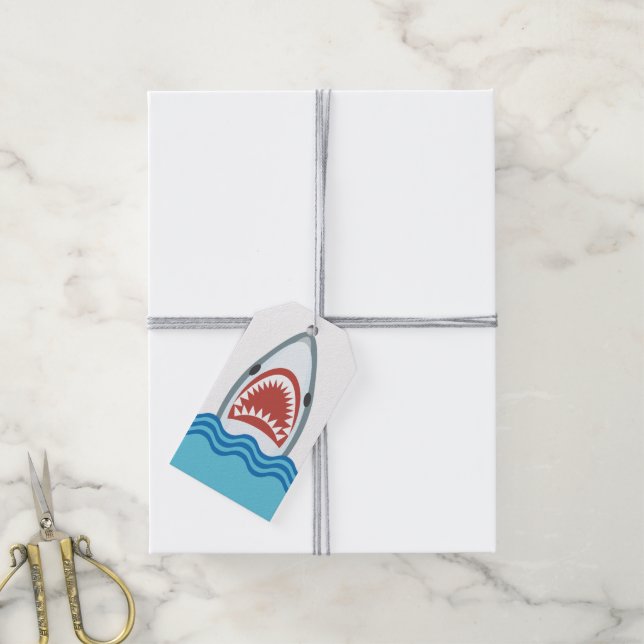 Étiquettes-cadeau Drôle Cartoon de requin (Avec de la ficelle)