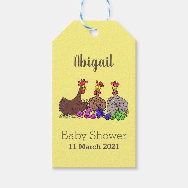 Étiquettes-cadeau Drôle dessin animé de poulets de tricot (Devant)