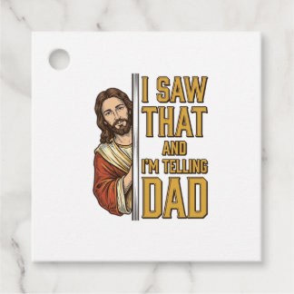 Étiquettes Cadeau Drôle Jésus J'ai Vu Ça et Je Le Dis à Papa Design_
