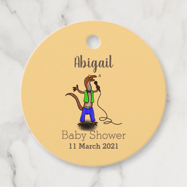 Étiquettes Cadeau Drôle lézard chantant avec bande dessinée de micro (Devant)