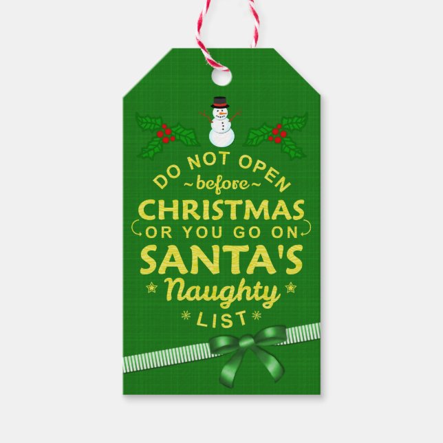 Étiquettes-cadeau Drôle Noël N'Ouvre Pas Père Noël Naughty List (Devant)