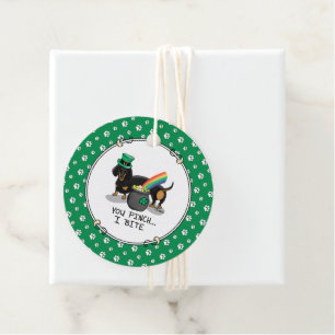 Étiquettes Cadeau Drôle St. Patrick's Day Dachshund (noir & bronzage