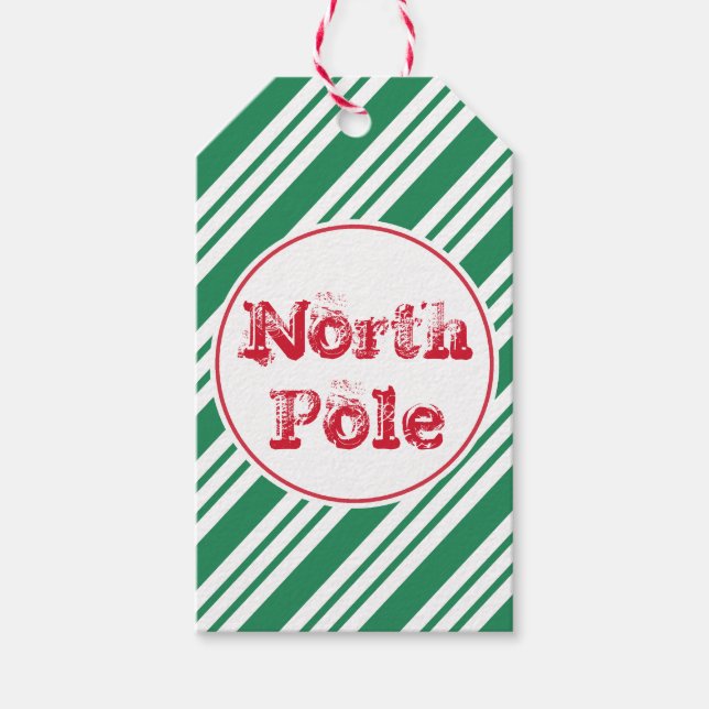 Étiquettes Cadeau du Pôle Nord Vert (Devant)