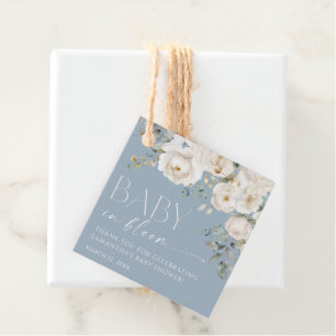 Étiquettes Cadeau Dusty bleu blanc fleuri bébé en fleurs garçon douc