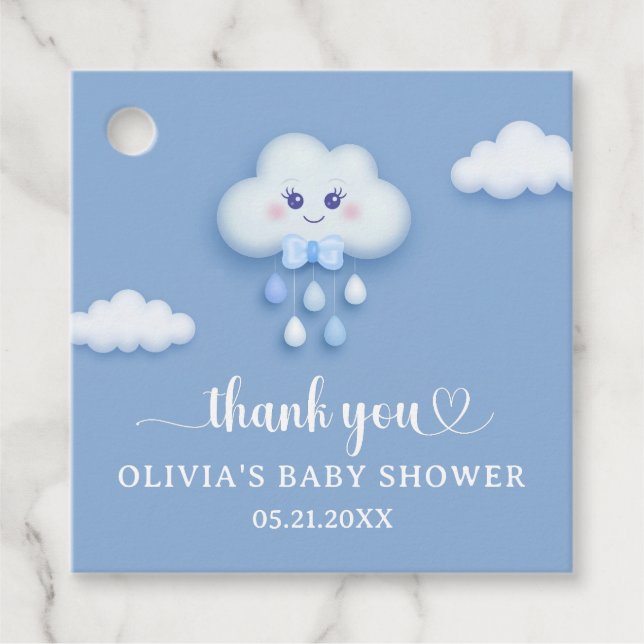 Étiquettes Cadeau Dusty bleu mignon blanc nuage neuf garçon bébé (Devant)