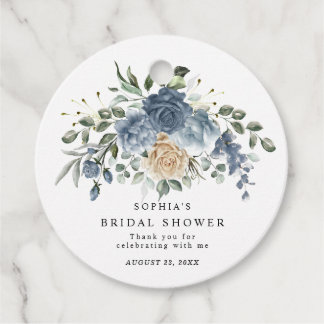 Étiquettes Cadeau Dusty Blue & Champagne Fleurs Robe de Soirée pour 