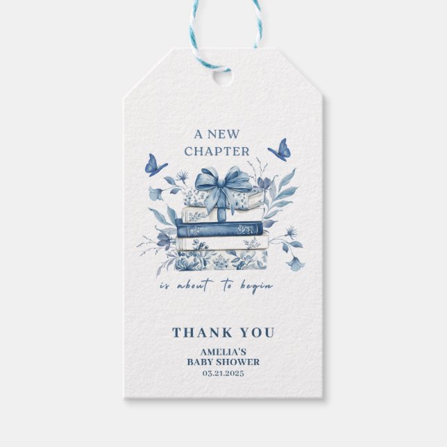 Étiquettes-cadeau Dusty Blue Chinoiserie New chapter Baby Shower (Devant)