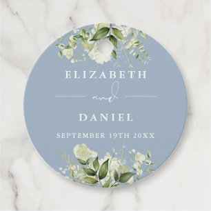 Étiquettes Cadeau Dusty Blue Floral Greenery Merci Mariage