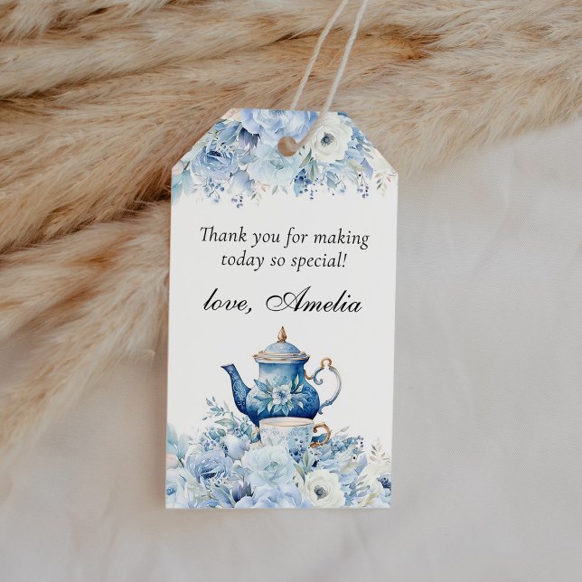 Étiquettes-cadeau Dusty Blue Floral Tea Party Merci Favoriser (Créateur téléchargé)