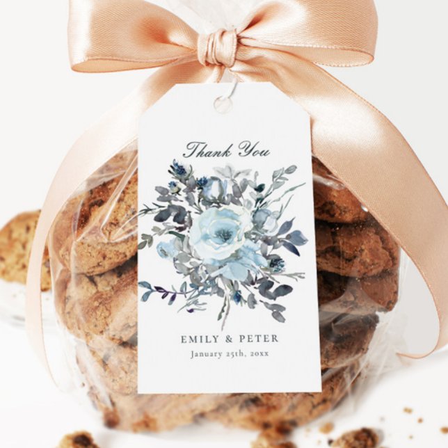 Étiquettes-cadeau Dusty Blue Floral Wedding Favoriser (Créateur téléchargé)