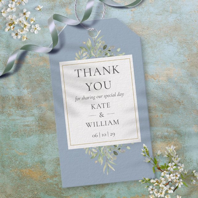 Étiquettes-cadeau Dusty Blue Greenery Merci Mariage Faveur (Dusty Blue Greenery Thank You Wedding Favor Gift Tags)