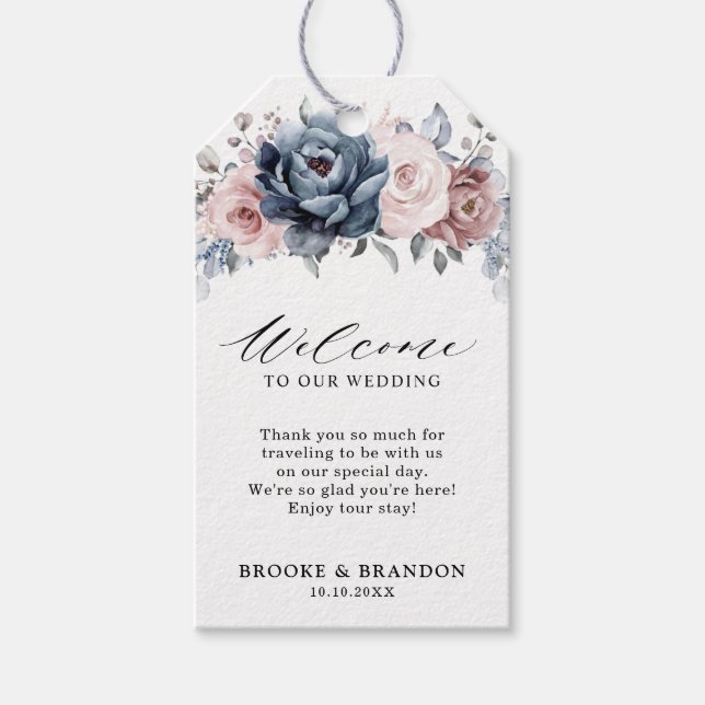 Étiquettes-cadeau Dusty Blue Mauve Rose rose ardoise Mariage Bienven (Devant)
