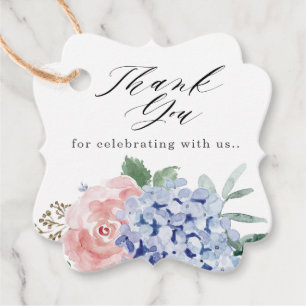 Étiquettes Cadeau Dusty Blue Pastel Rose hydrangea Mariage Merci