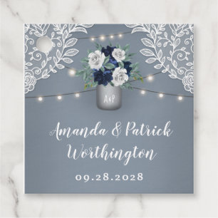 Étiquettes Cadeau Dusty Blue Pays Blanche dentelle Mason Jar Mariage