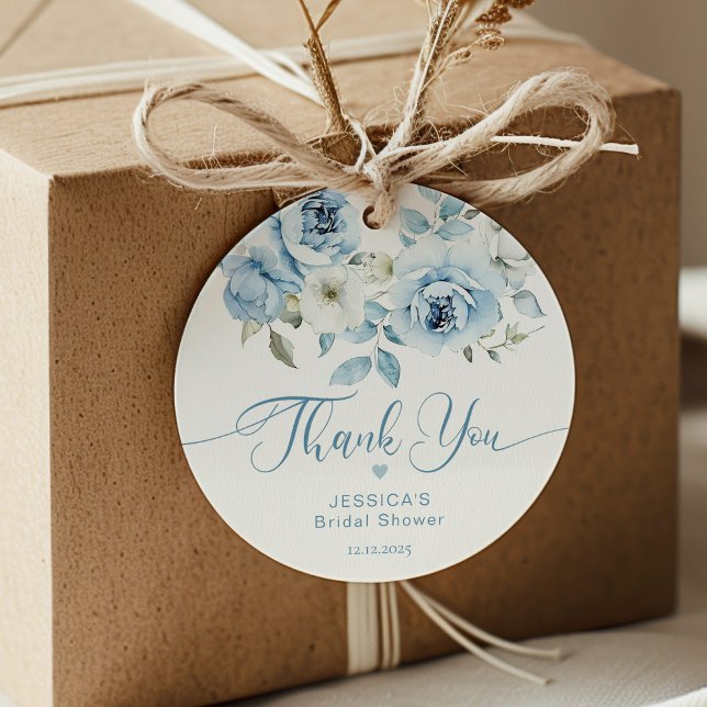 Étiquettes Cadeau Dusty blue Quelque chose de bleu nuptiale merci (Créateur téléchargé)