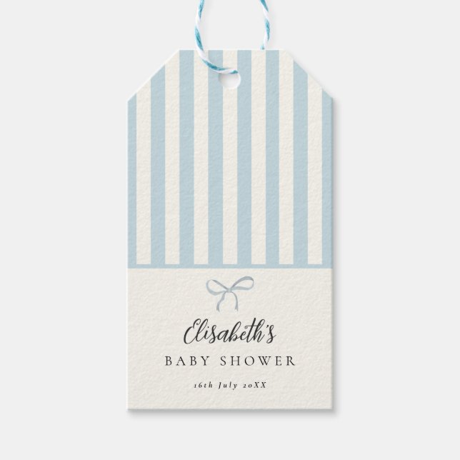 Étiquettes-cadeau Dusty Blue Stripes Classic Bow (Devant)