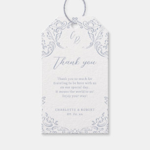 Étiquettes-cadeau Dusty Blue Vintage Flourish Monogramme Mariage Fav