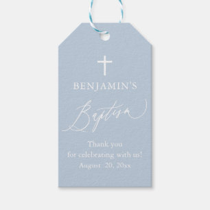 Étiquettes-cadeau Dusty Blue White Cross Boy Baptism Favoriser Tags