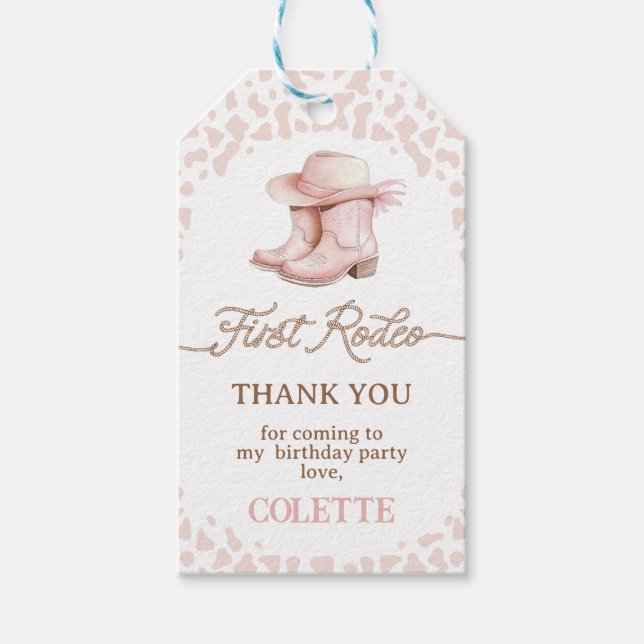 Étiquettes-cadeau Dusty Pink Cowgirl Bottes Premier Rodéo 1er Annive (Devant)