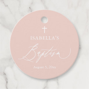 Étiquettes Cadeau Dusty Pink Cross Girl Baptism Round Faver Tags