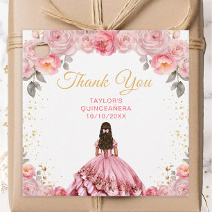 Étiquettes Cadeau Dusty Pink Princess Quinceañera Remerciement
