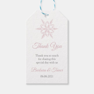 Étiquettes-cadeau Dusty Pink Snowflakes Merci de mariage hivernal