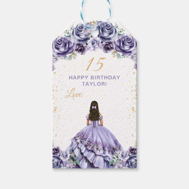 Étiquettes-cadeau Dusty Purple Princess Quinceañera Joyeux anniversa (Devant)