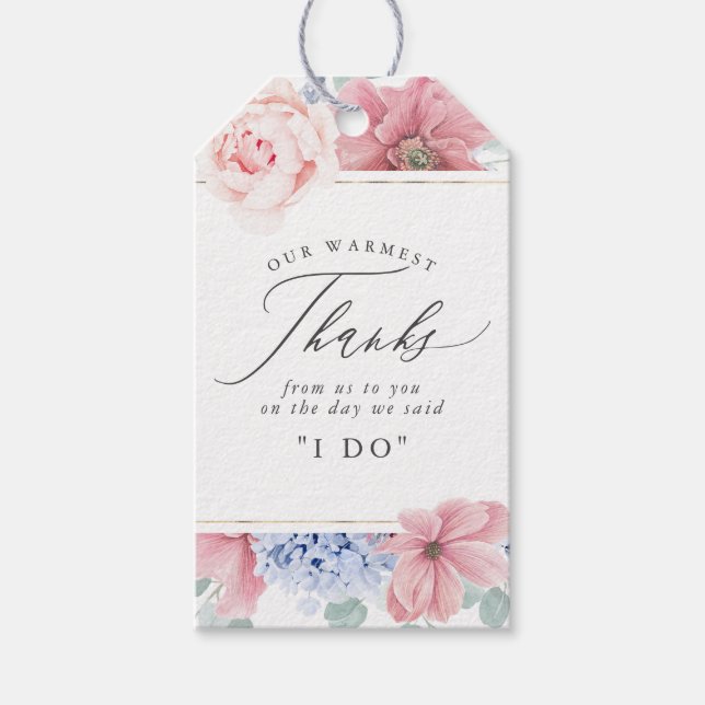 Étiquettes-cadeau Dusty Rose Dusty Blue Floral Elégant Merci (Devant)