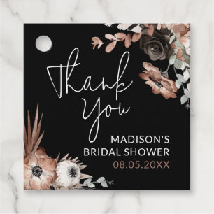 Étiquettes Cadeau Dusty rose et noir Fête des mariées florale Merci