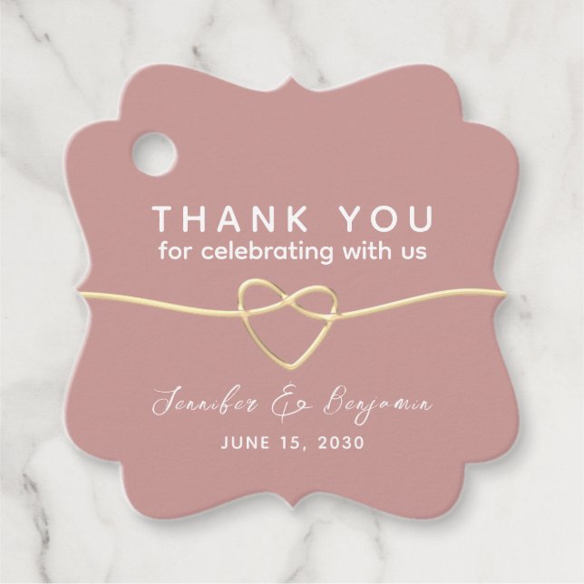 Étiquettes Cadeau Dusty Rose Gold Heart Mariage (Devant)