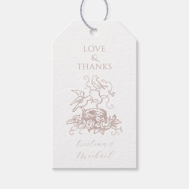 Étiquettes-cadeau Dusty Rose rose Oiseaux Baby shower de nid Favoris (Devant)