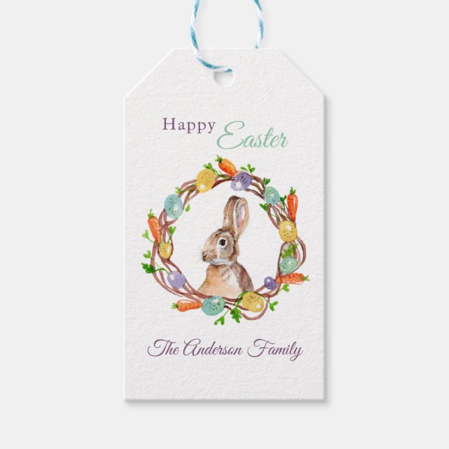 Étiquettes-cadeau Eau de lapin de Pâques et de couronne d'oeufs (Devant)
