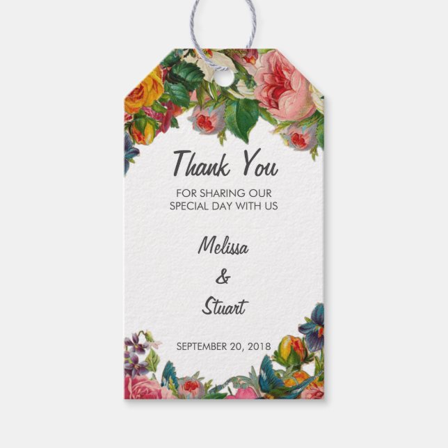 Étiquettes-cadeau Eau rustique fleurs d'été mariage Merci (Devant)