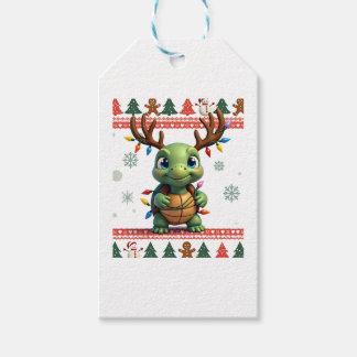 Étiquettes-cadeau Éclairage de style pull de Noël moche Tortue de No