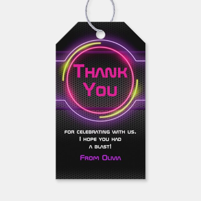 Étiquettes-cadeau Éclat Neon Rose Dans Fête Noire Favoriser (Devant)