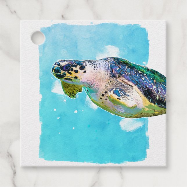 Étiquettes Cadeau École d'aquarelle de la tortue de mer Saint-Valent (Devant)