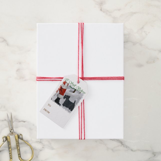 Étiquettes-cadeau Ecosse Terrier Croire Noël (Avec de la ficelle)