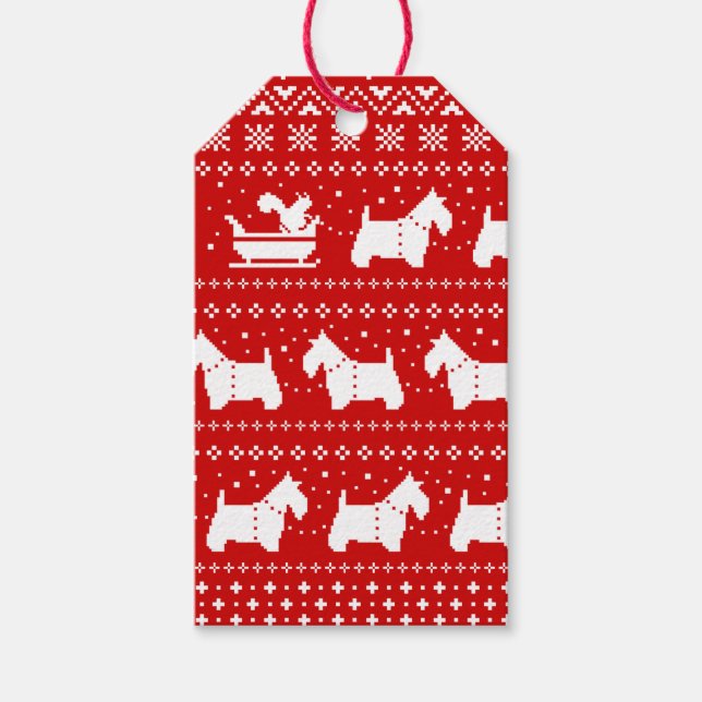 Étiquettes-cadeau Ecosse Terriers Noël Sleigh Holiday à partir de (Devant)