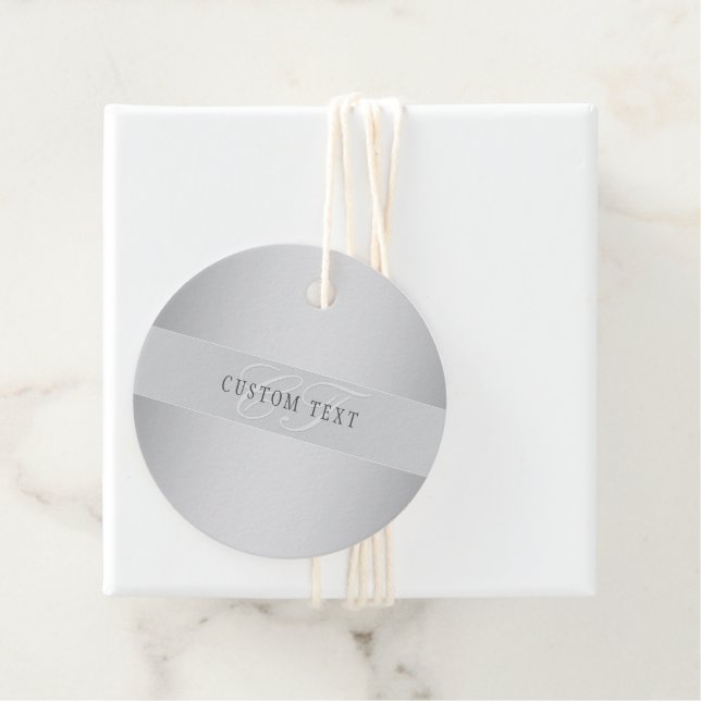 Étiquettes Cadeau Écriture élégante de monogramme modifiable | Gris (En situation)