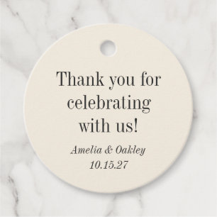 Étiquettes Cadeau Ecru noir minimaliste Merci de mariage élégant