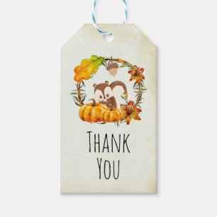 Étiquettes-cadeau Écureuil de la couronne florale Automne Merci rust
