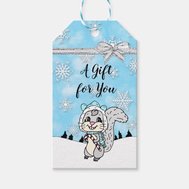 Étiquettes-cadeau Écureuil de Noël Whimsical à et de (Devant)