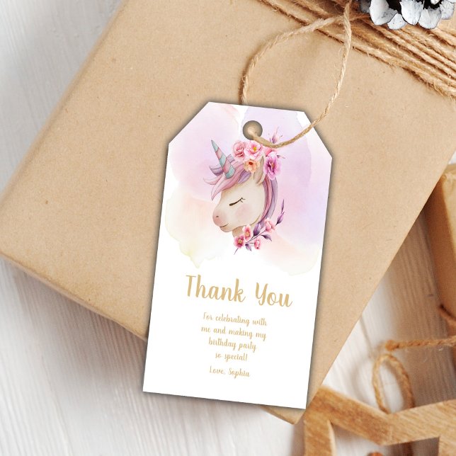 Étiquettes-cadeau Éditables filles Merci Tags cadeaux avec étoiles (Purple Pink Unicorn Birthday Favor Tags)