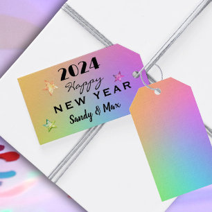 Étiquettes-cadeau Editer l'année, Gradient Rainbow Joyeux Nouvel An 
